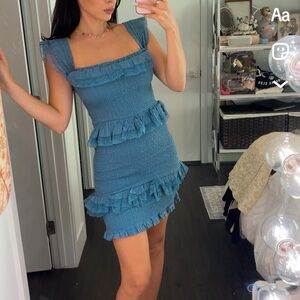 Tularosa Teal Ruffle Mini Dress